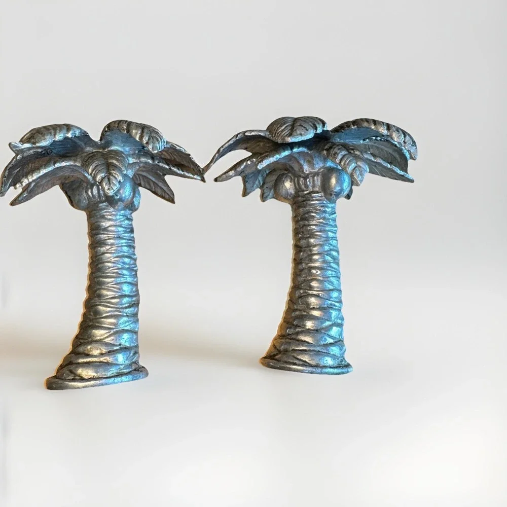 Lenox Palm Tree Salt & Pepper Shakers Tropical Metal Vintage Tableware Rare Set!